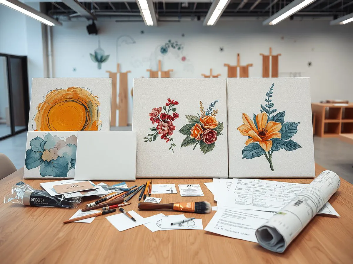 礼品定制装饰画样品展示，包含多种风格和尺寸