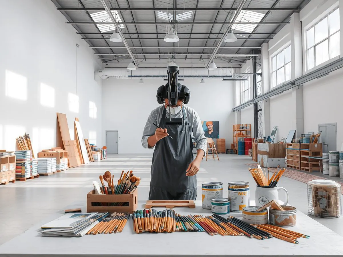 品牌门店墙绘升级场景，画师正在墙面绘制大型壁画